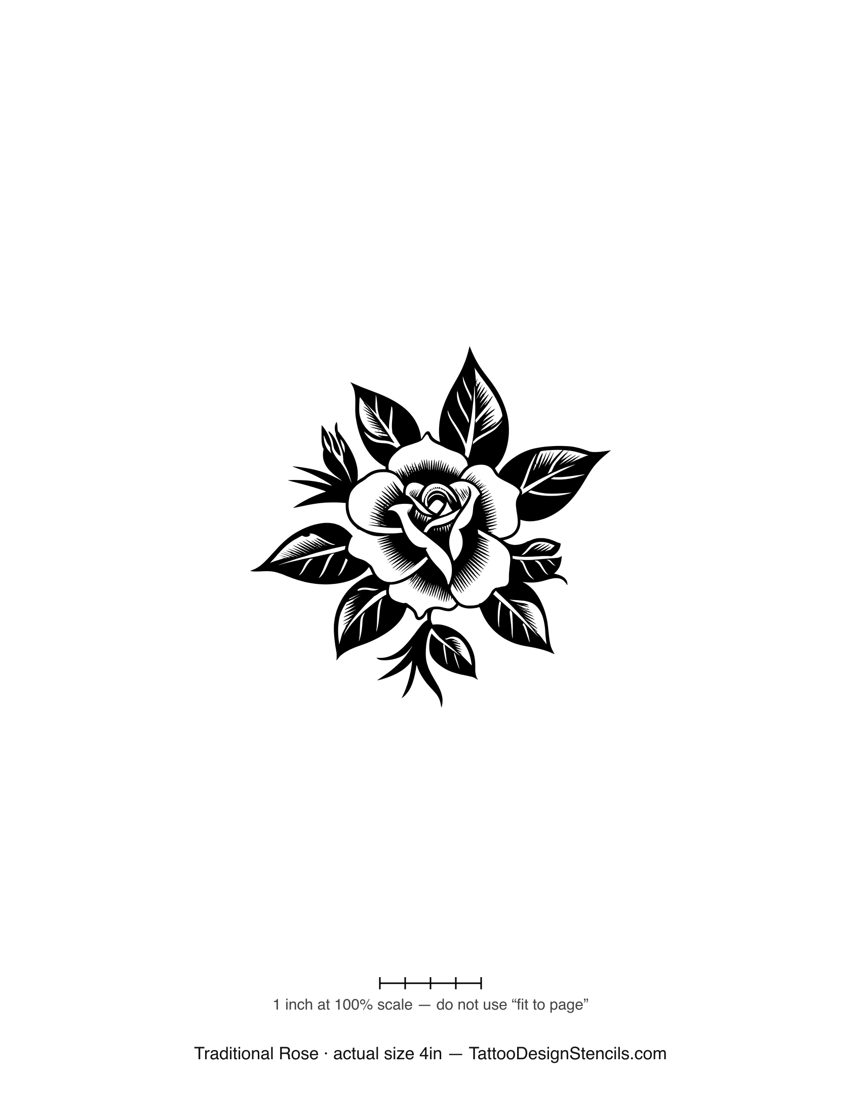 Traditional old school rose tattoo stencil — bold flash-style rose with heavy outlines