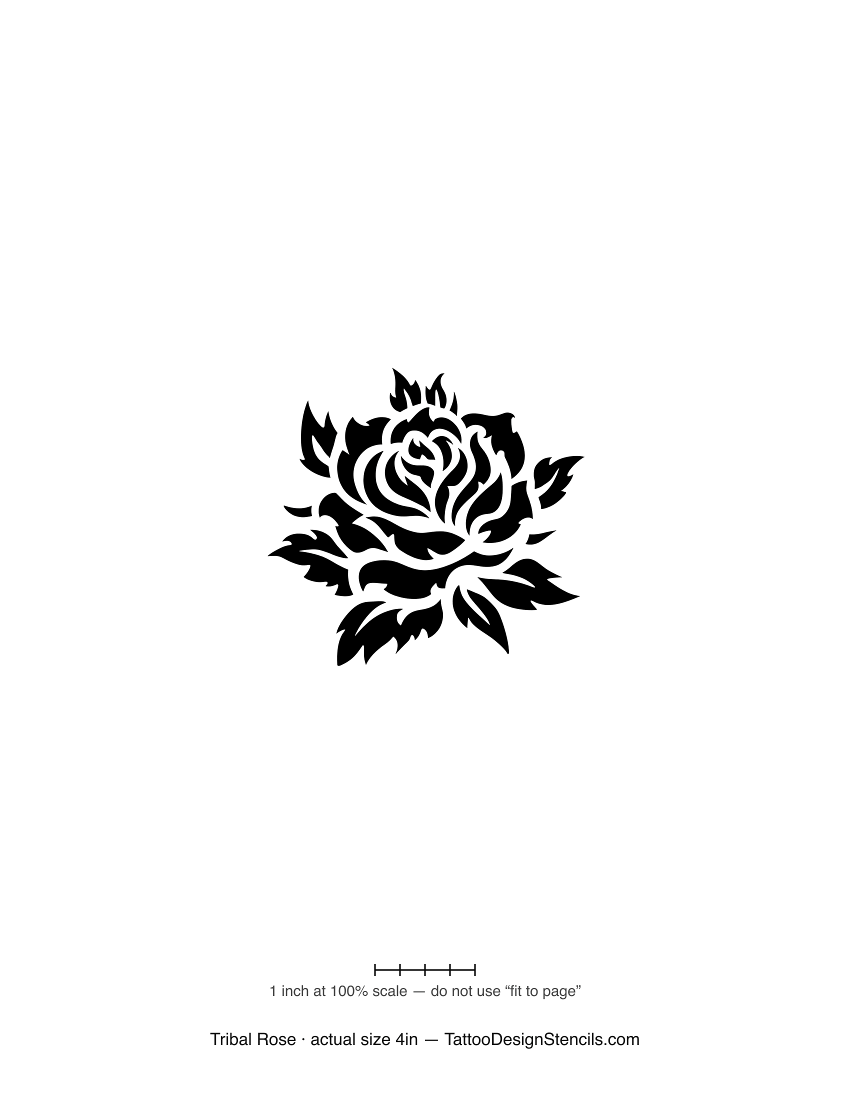 Tribal rose tattoo stencil — sweeping solid black tribal curves forming a rose